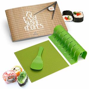 Includes a Silicone Sushi Roller, Rice Paddle and Roll Cutter