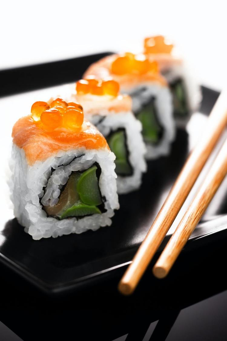 Sushi Recipe - Salmon, Avocado and Masago Sushi