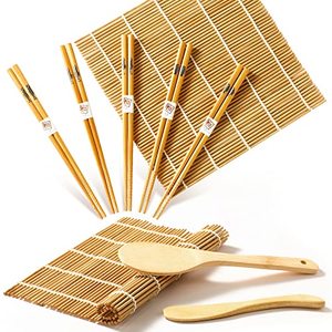 Delamu Sushi Making Kit With Bamboo Mat, Chopsticks, Paddle And Roller